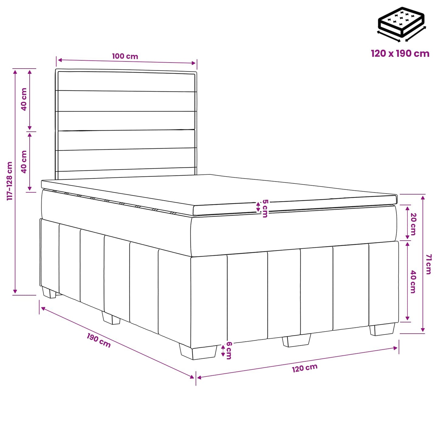 LED Boxspring Bed met Matras Lichtgrijs 120 x 190 cm Stof