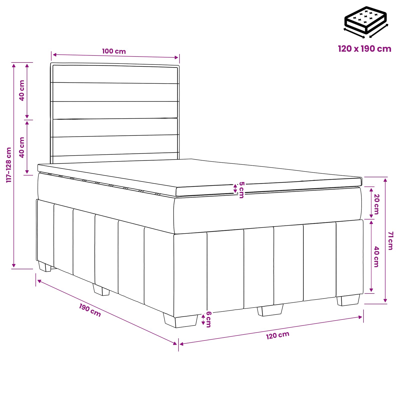 LED Boxspring Bed met Matras Donkergrijs 120 x 190 cm Stof
