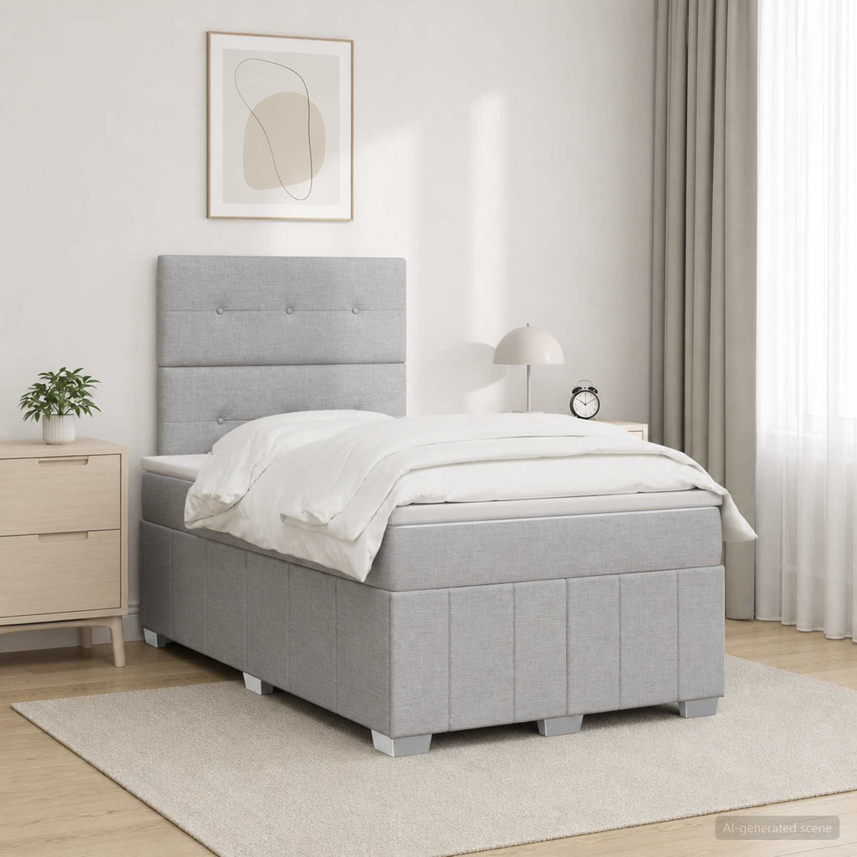 LED Boxspring Bed met Matras Lichtgrijs 120 x 190 cm Stof