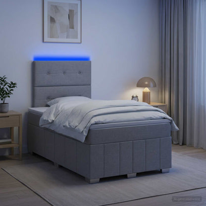 LED Boxspring Bed met Matras Lichtgrijs 120 x 190 cm Stof