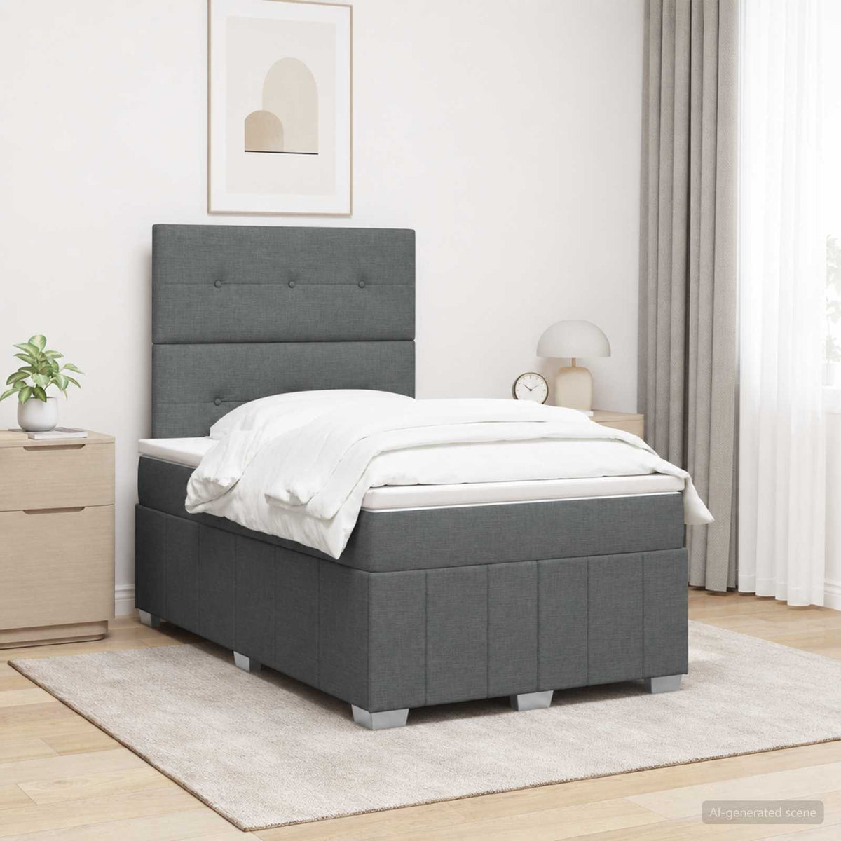 LED Boxspring Bed met Matras Donkergrijs 120 x 190 cm Stof