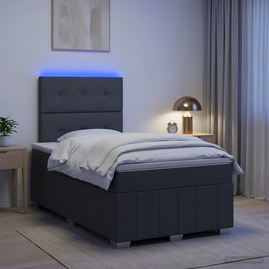LED Boxspring Bed met Matras Donkergrijs 120 x 190 cm Stof