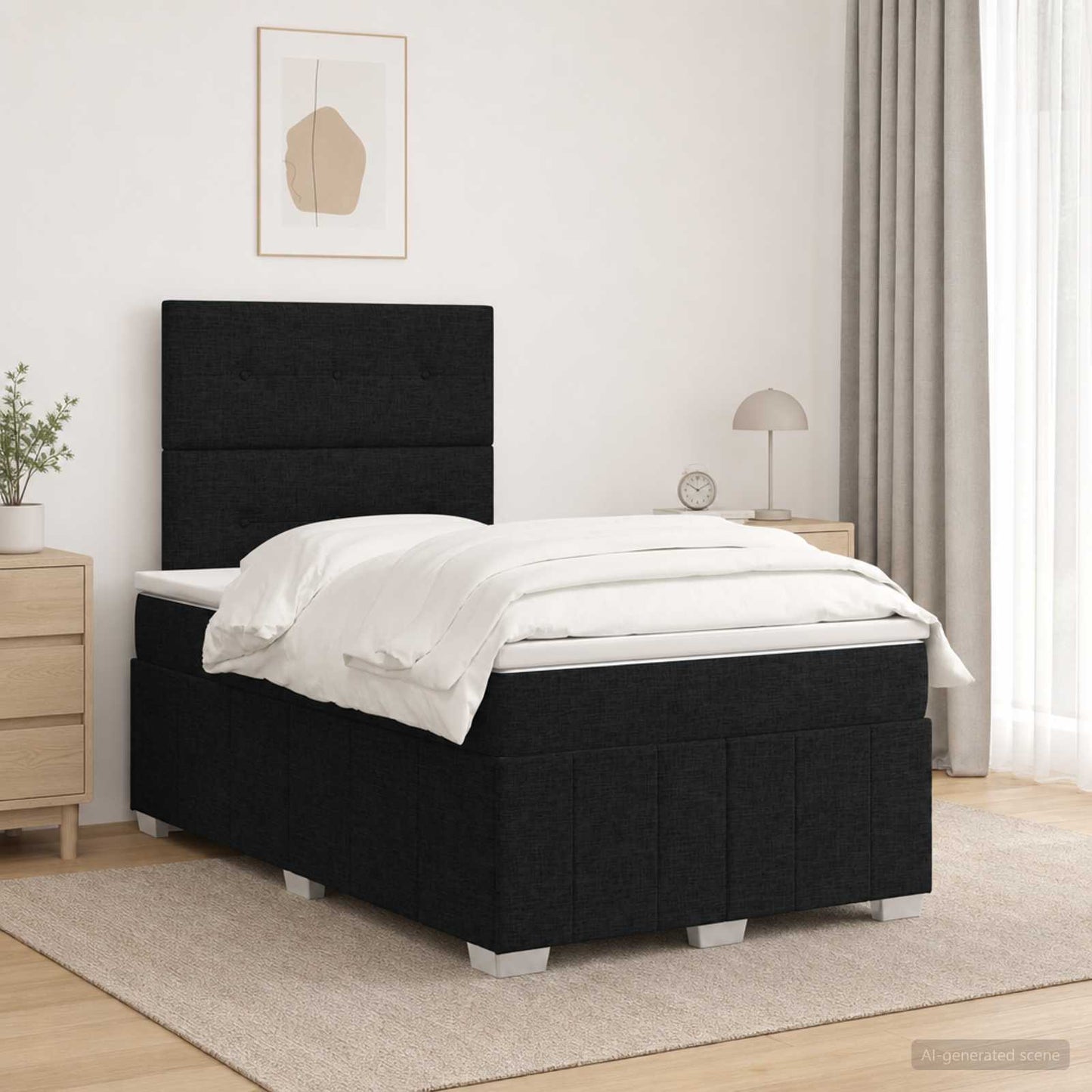 LED Boxspring Bed met Matras Zwart 120 x 190 cm Stof