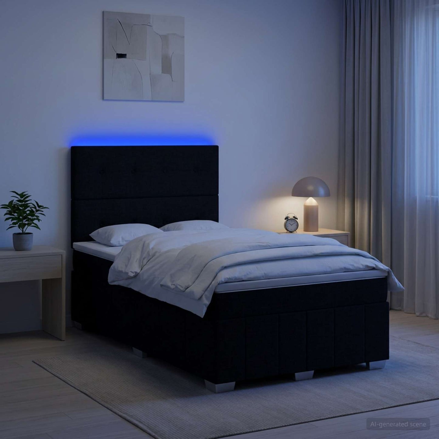 LED Boxspring Bed met Matras Zwart 120 x 190 cm Stof