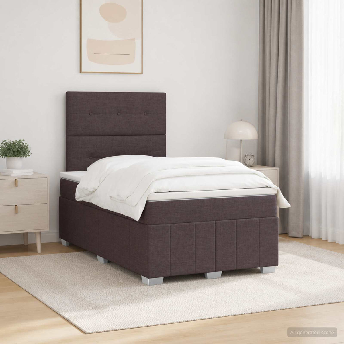 LED Boxspring Bed met Matras Donkerbruin 120 x 190 cm Stof