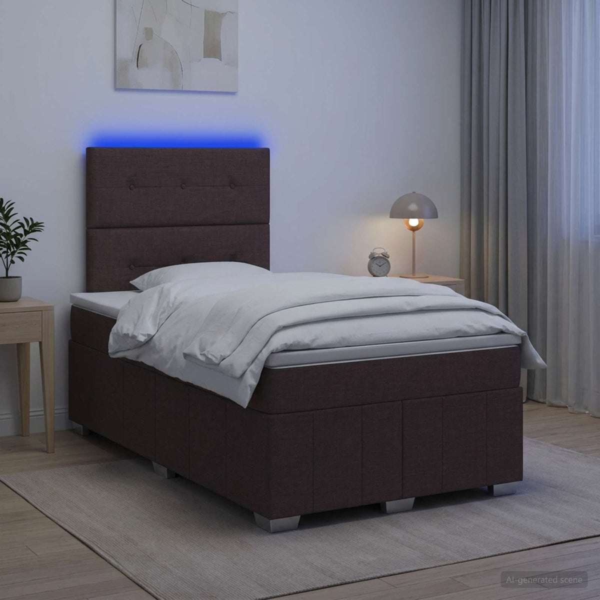 LED Boxspring Bed met Matras Donkerbruin 120 x 190 cm Stof