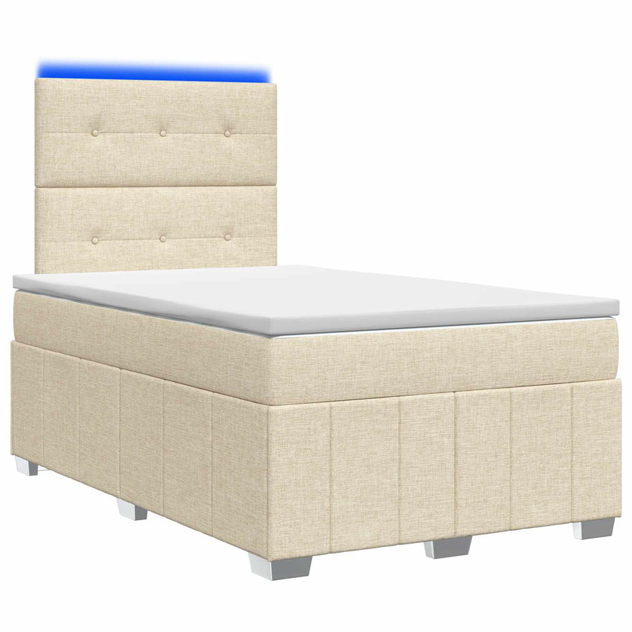 LED Boxspring Bed met Matras Crèmekleurig 120 x 190 cm Stof