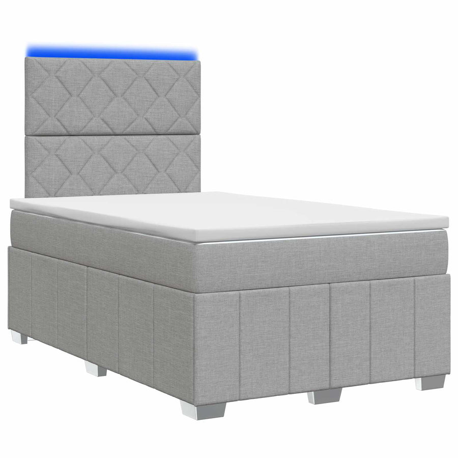 LED Boxspring Bed met Matras Lichtgrijs 120 x 190 cm Stof