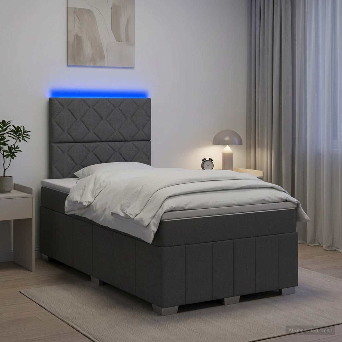 LED Boxspring Bed met Matras Donkergrijs 120 x 190 cm Stof