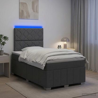 LED Boxspring Bed met Matras Donkergrijs 120 x 190 cm Stof