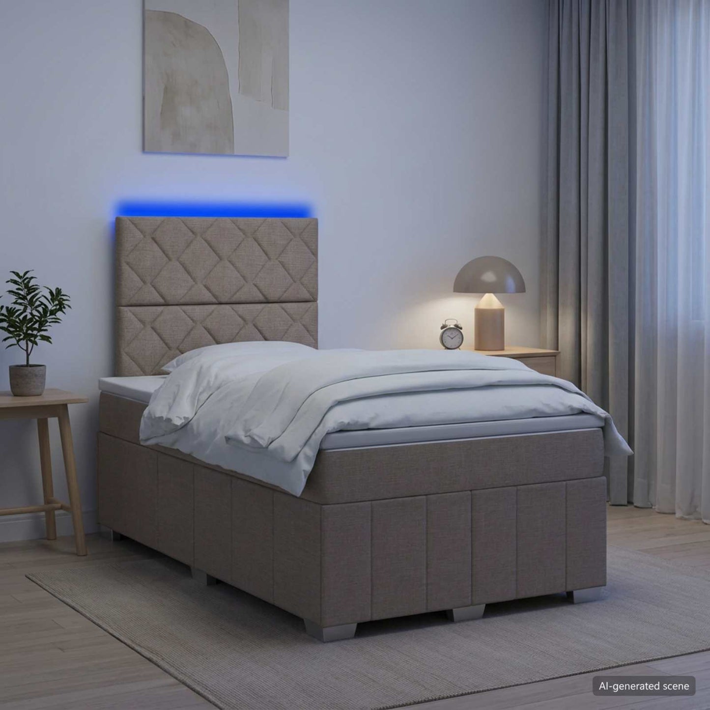 LED Boxspring Bed met Matras Taupe 120 x 190 cm Stof
