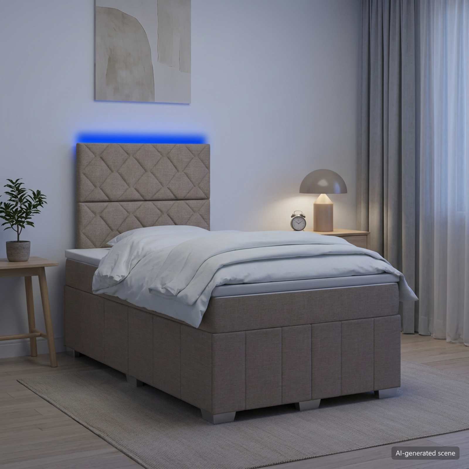 LED Boxspring Bed met Matras Taupe 120 x 190 cm Stof