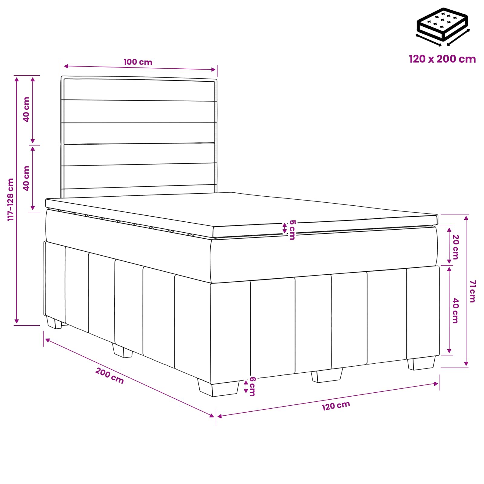 LED Boxspring Bed met Matras Taupe 120 x 200 cm Stof