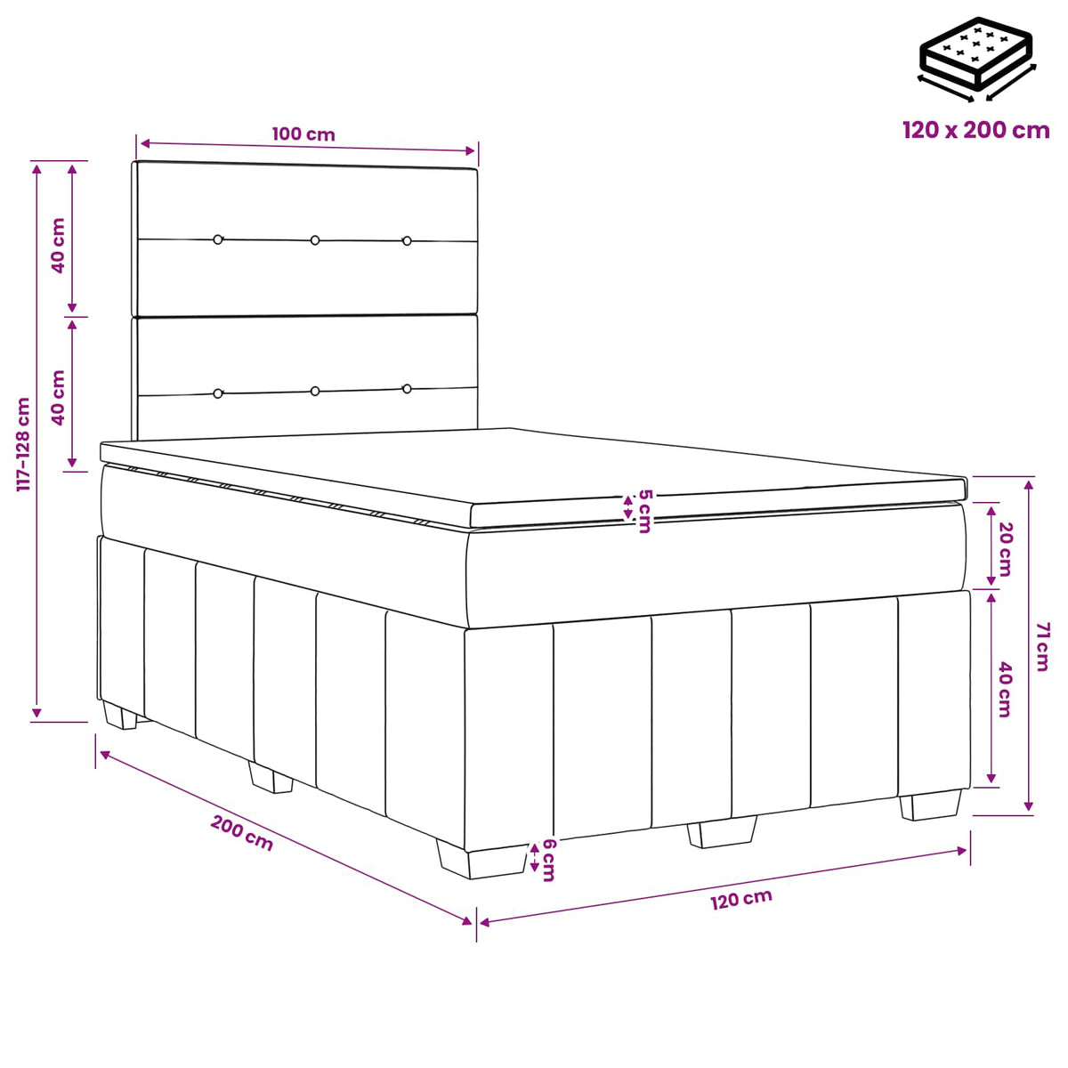 LED Boxspring Bed met Matras Donkergrijs 120 x 200 cm Stof
