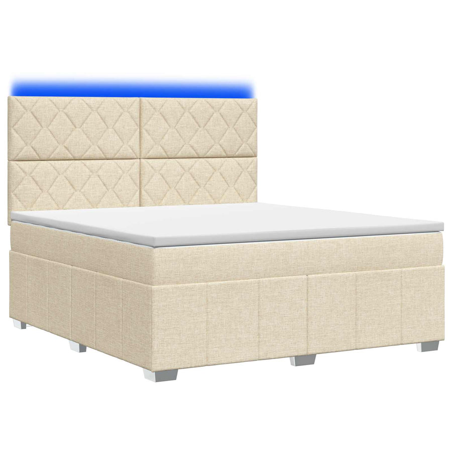 LED Boxspring Bed met Matras Crèmekleurig 140 x 190 cm Stof