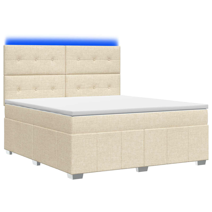 LED Boxspring Bed met Matras Crèmekleurig 140 x 200 cm Stof