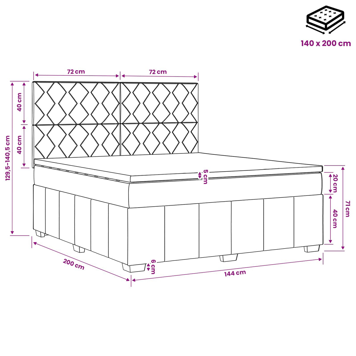 LED Boxspring Bed met Matras Donkergrijs 140 x 200 cm Stof