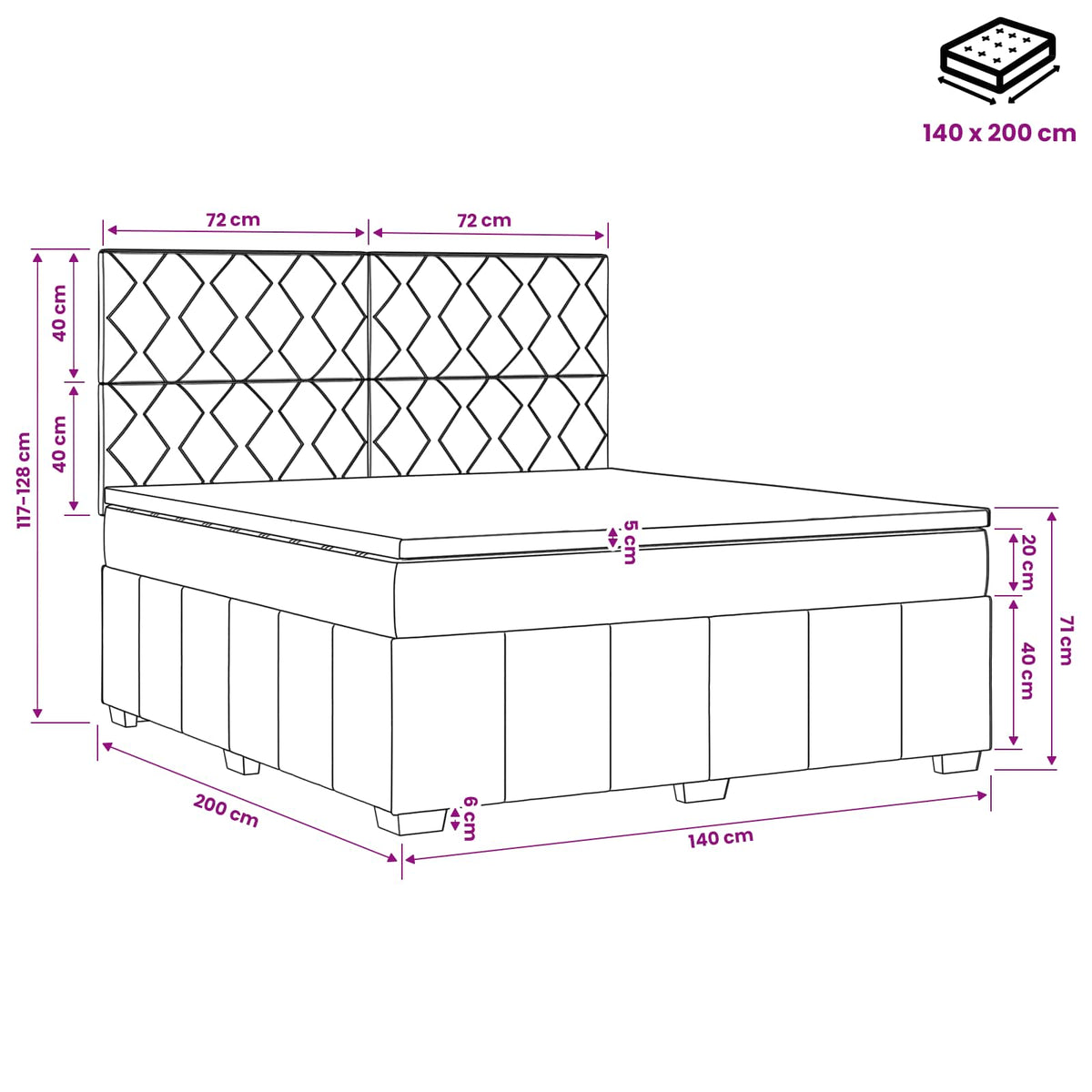LED Boxspring Bed met Matras Taupe 140 x 200 cm Stof