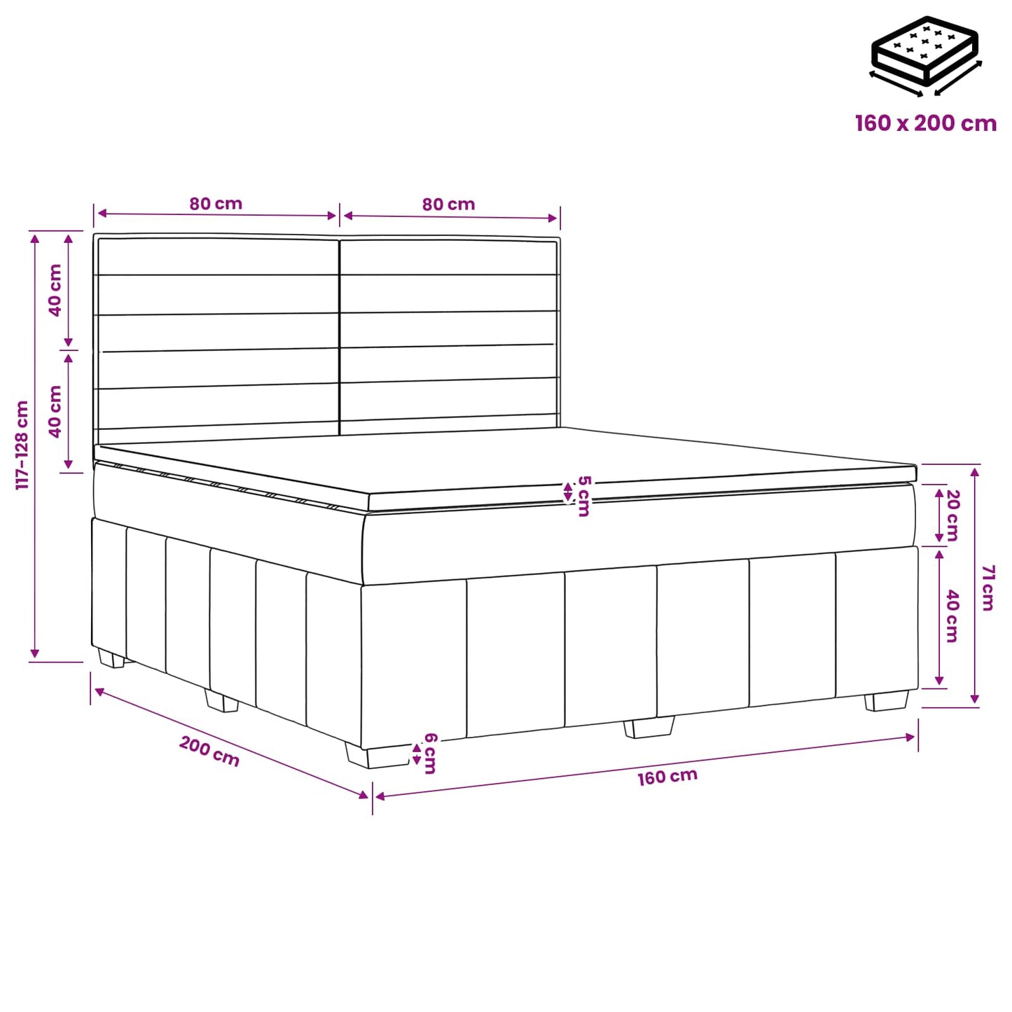 LED Boxspring Bed met Matras Donkergrijs 160 x 200 cm Stof