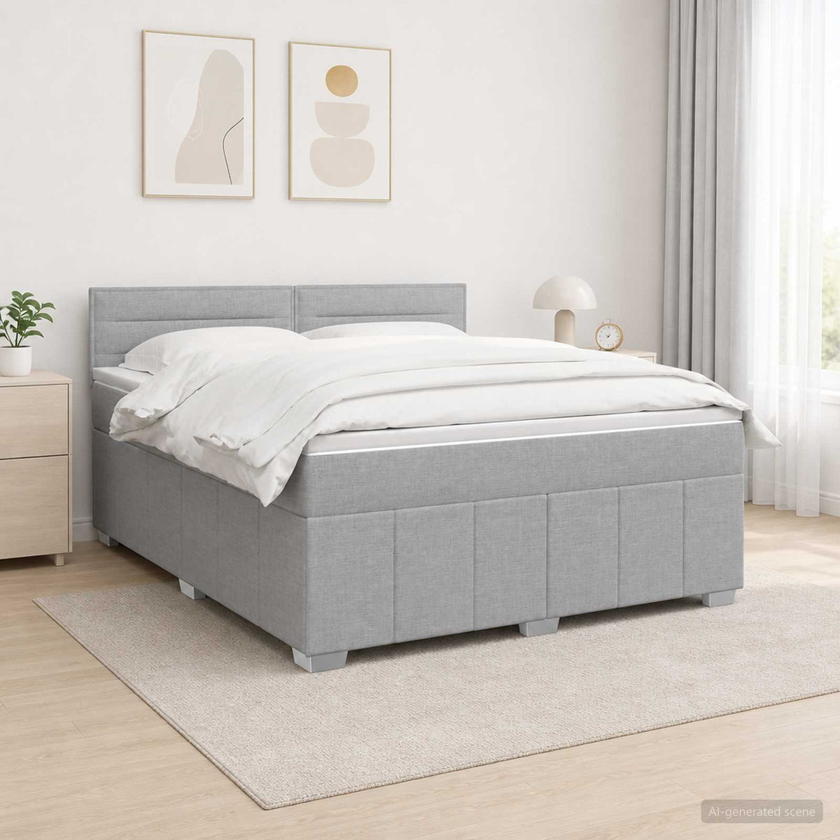 LED Boxspring Bed met Matras Lichtgrijs 180 x 200 cm Stof