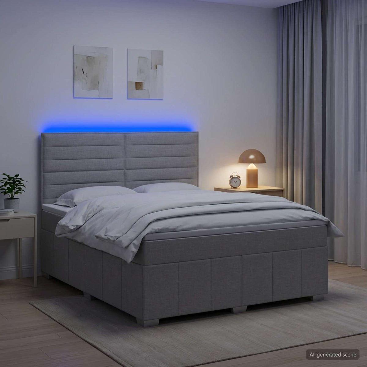 LED Boxspring Bed met Matras Lichtgrijs 180 x 200 cm Stof