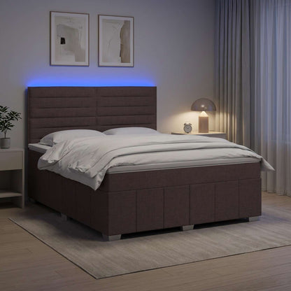 LED Boxspring Bed met Matras Donkerbruin 140 x 200 cm Stof