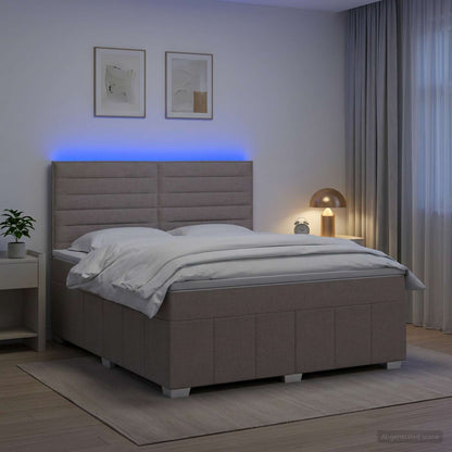 LED Boxspring Bed met Matras Taupe 180 x 200 cm Stof