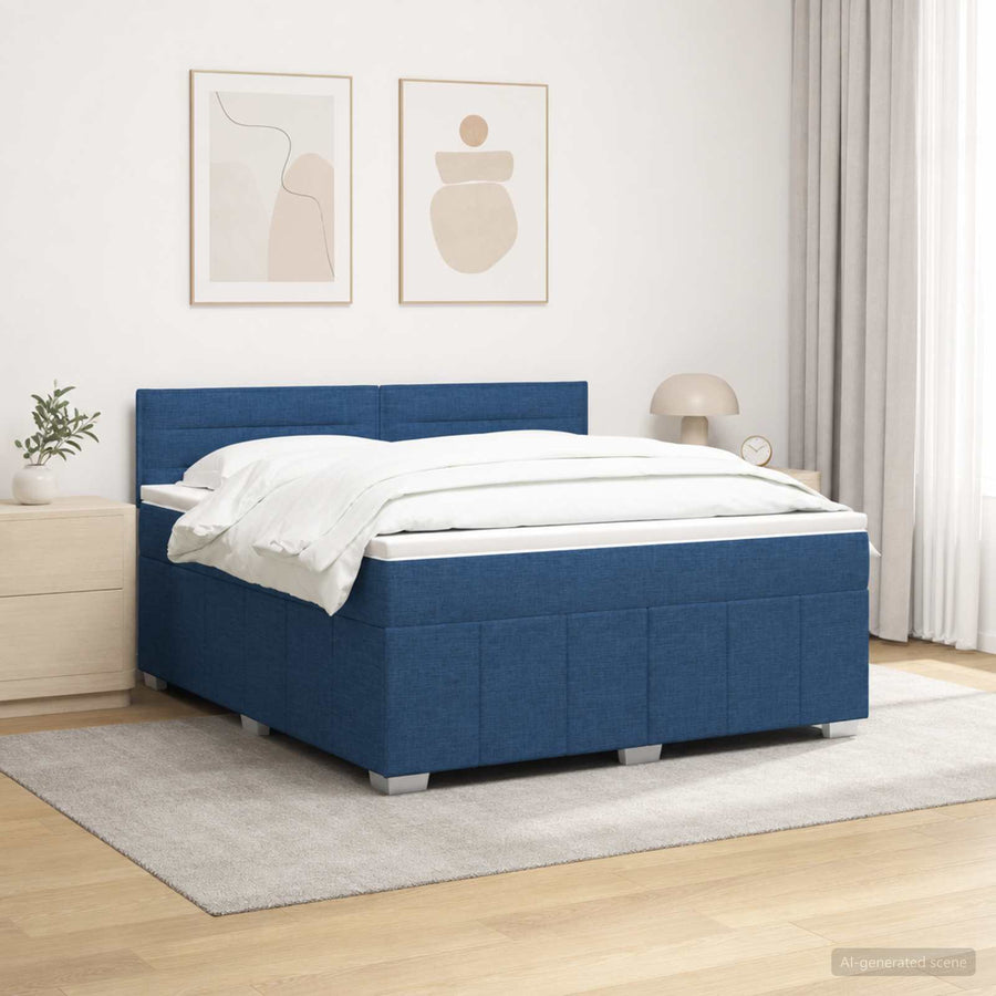 LED Boxspring Bed met Matras Blauw 160 x 200 cm Stof