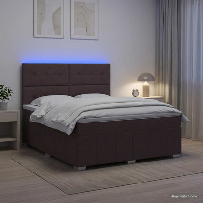 LED Boxspring Bed met Matras Donkerbruin 180 x 200 cm Stof