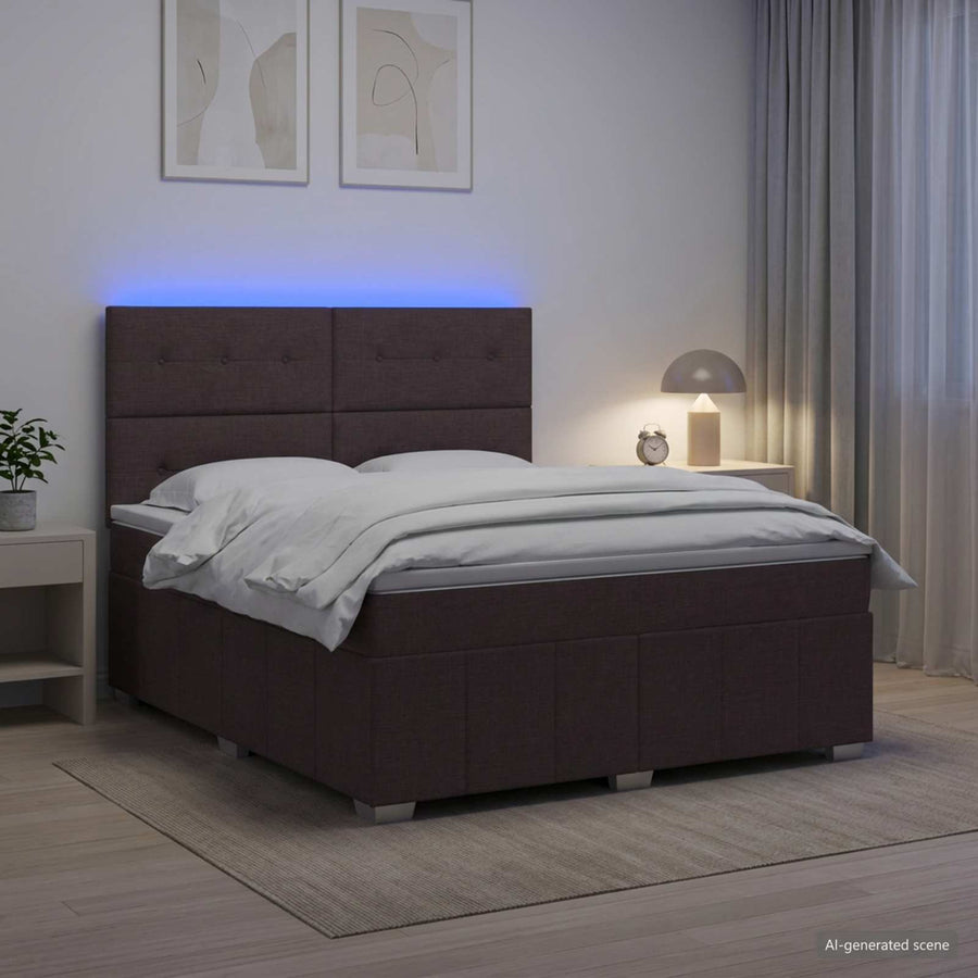 LED Boxspring Bed met Matras Donkerbruin 180 x 200 cm Stof