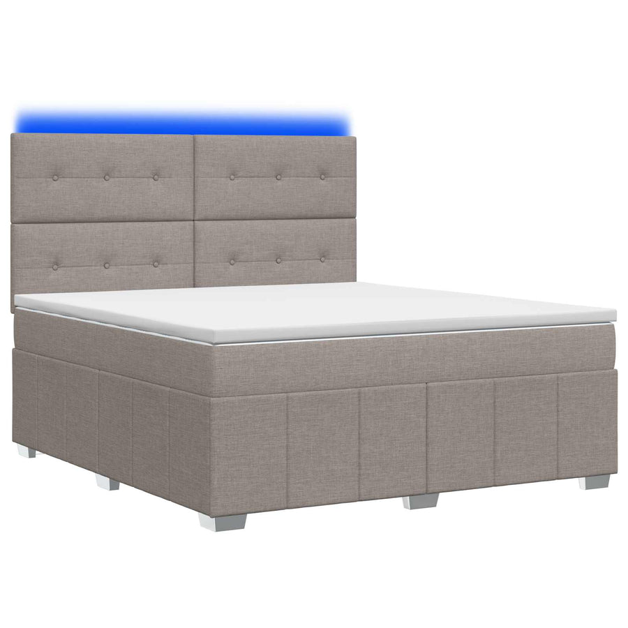 LED Boxspring Bed met Matras Taupe 180 x 200 cm Stof