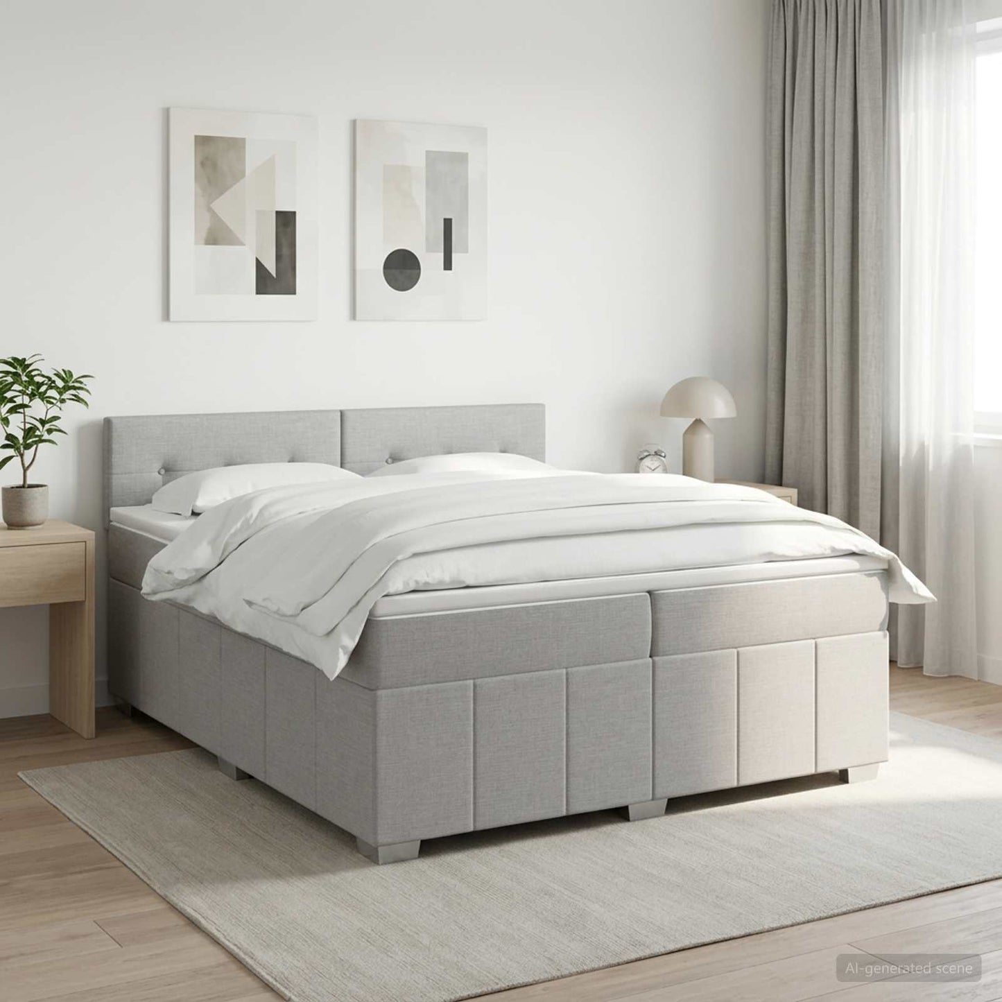 LED Boxspring Bed met Matras Lichtgrijs 180 x 200 cm Stof
