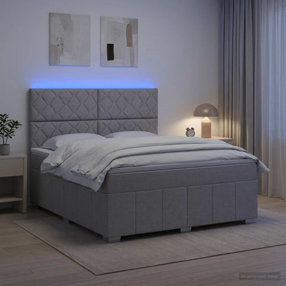 LED Boxspring Bed met Matras Lichtgrijs 180 x 200 cm Stof