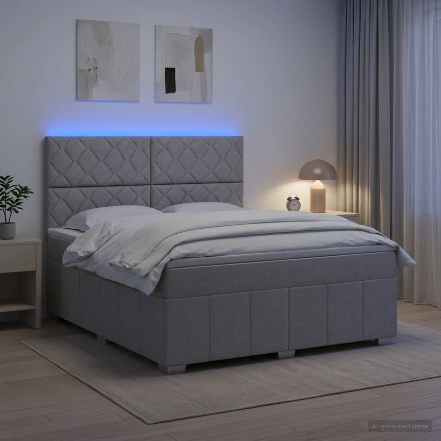 LED Boxspring Bed met Matras Lichtgrijs 180 x 200 cm Stof