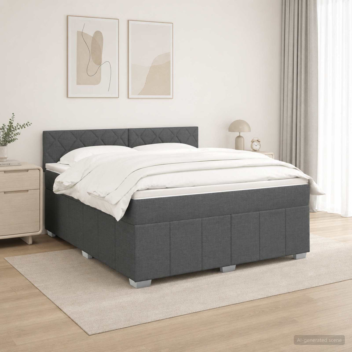 LED Boxspring Bed met Matras Donkergrijs 140 x 190 cm Stof