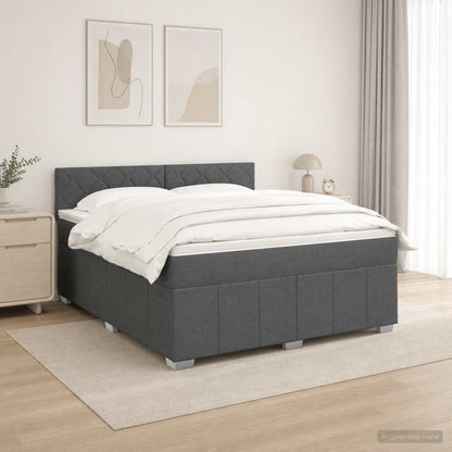 LED Boxspring Bed met Matras Donkergrijs 140 x 190 cm Stof