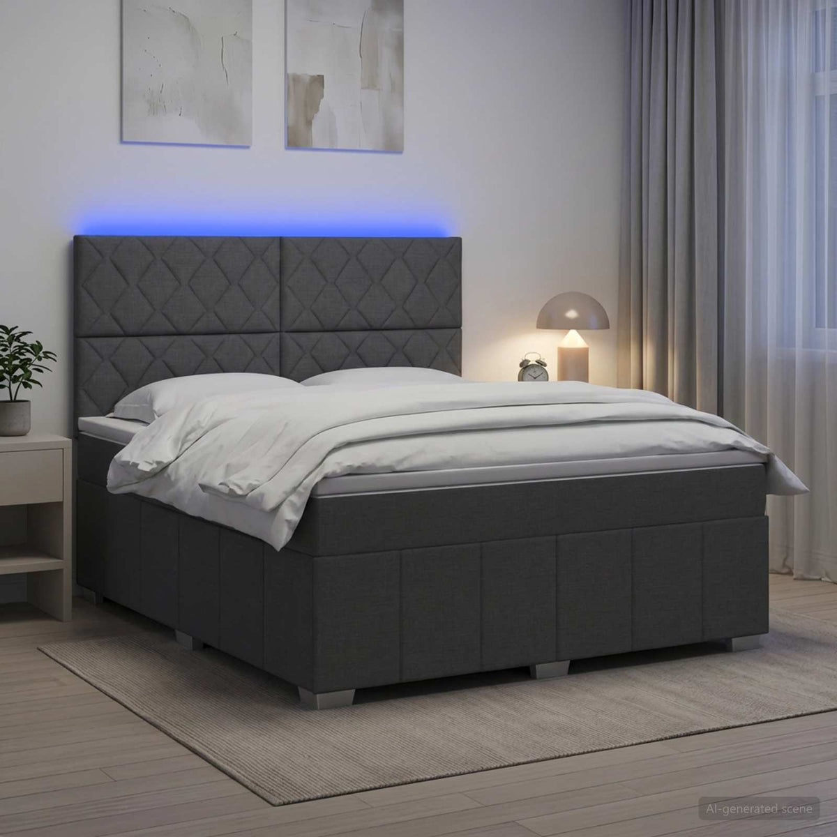 LED Boxspring Bed met Matras Donkergrijs 180 x 200 cm Stof