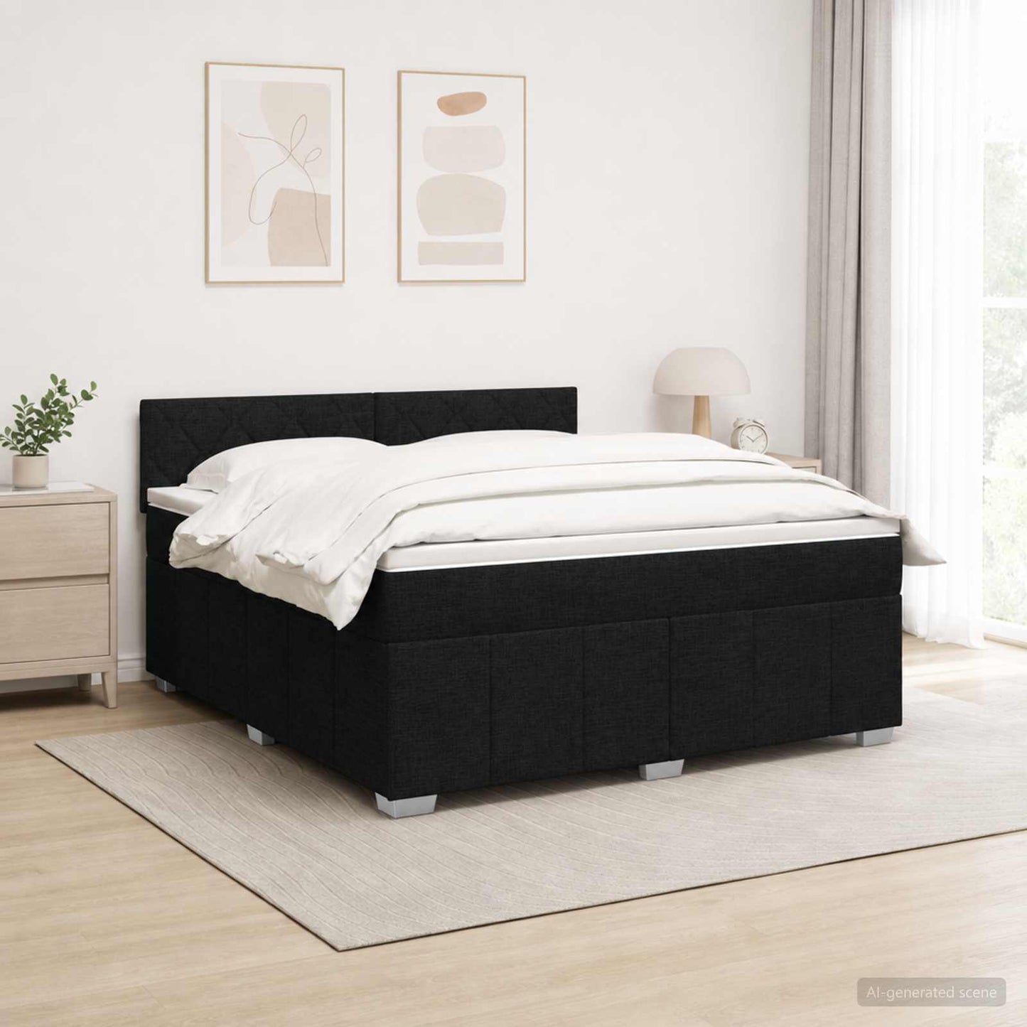 LED Boxspring Bed met Matras Zwart 140 x 200 cm Stof