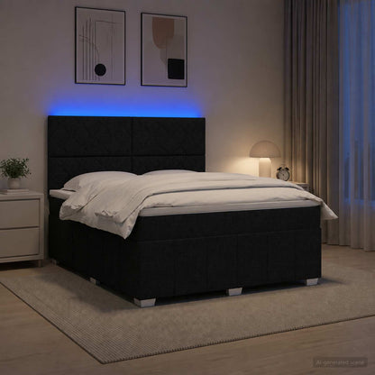 LED Boxspring Bed met Matras Zwart 140 x 190 cm Stof