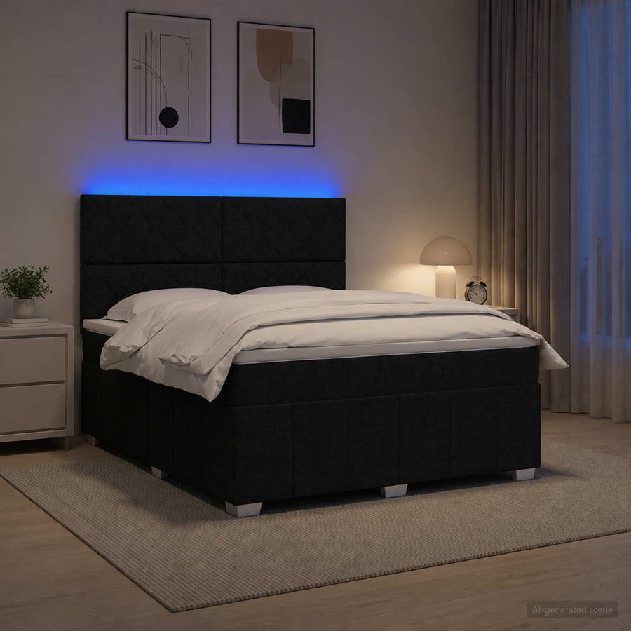 LED Boxspring Bed met Matras Zwart 140 x 200 cm Stof