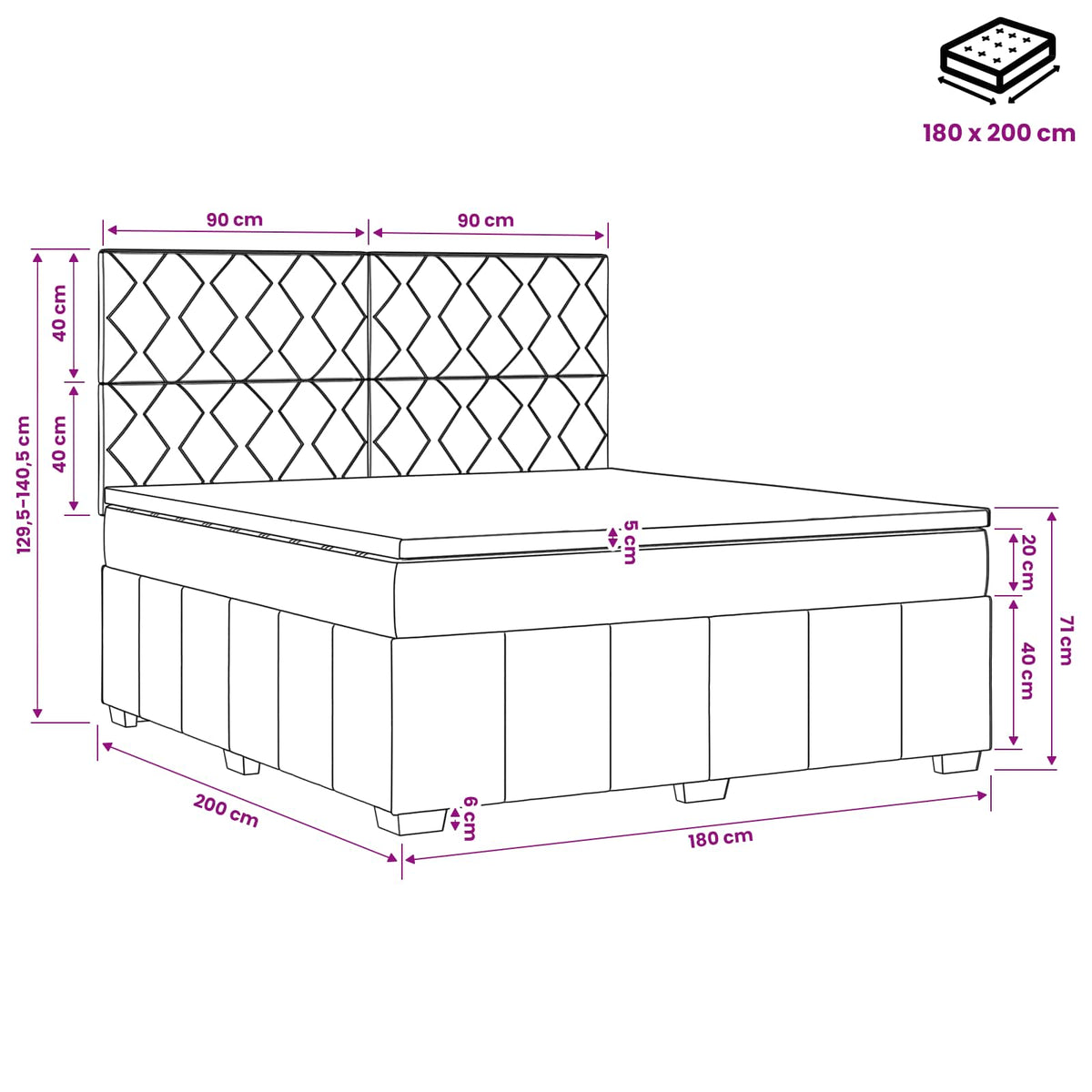 LED Boxspring Bed met Matras Zwart 180 x 200 cm Stof