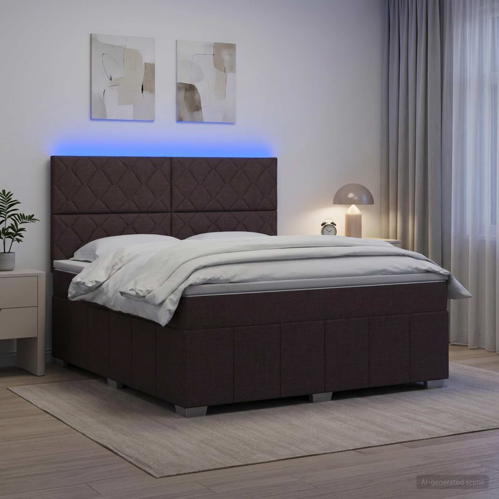 LED Boxspring Bed met Matras Donkerbruin 180 x 200 cm Stof