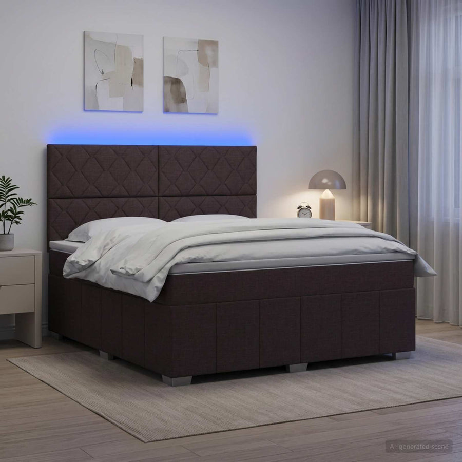 LED Boxspring Bed met Matras Donkerbruin 180 x 200 cm Stof