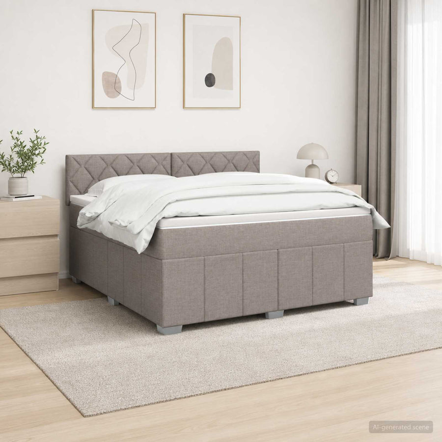 LED Boxspring Bed met Matras Taupe 140 x 190 cm Stof