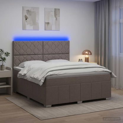 LED Boxspring Bed met Matras Taupe 140 x 190 cm Stof