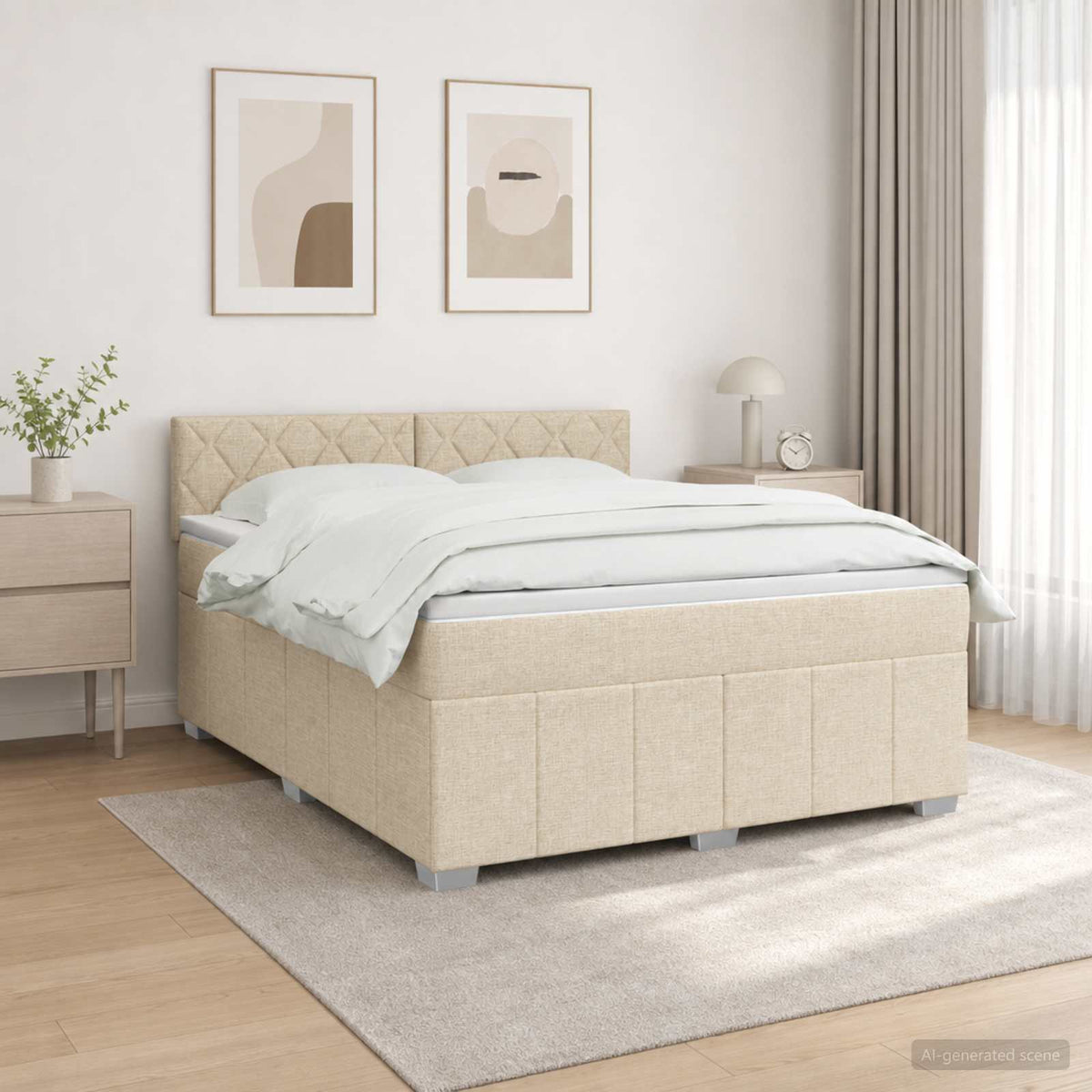 LED Boxspring Bed met Matras Crèmekleurig 140 x 190 cm Stof