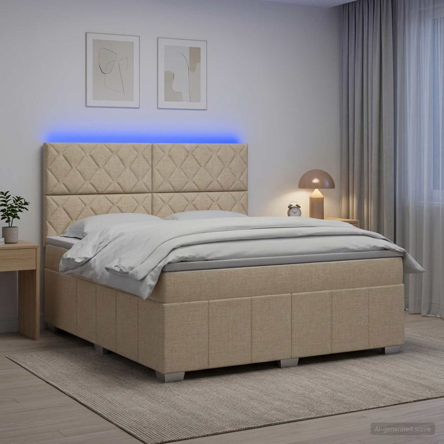 LED Boxspring Bed met Matras Crèmekleurig 140 x 190 cm Stof