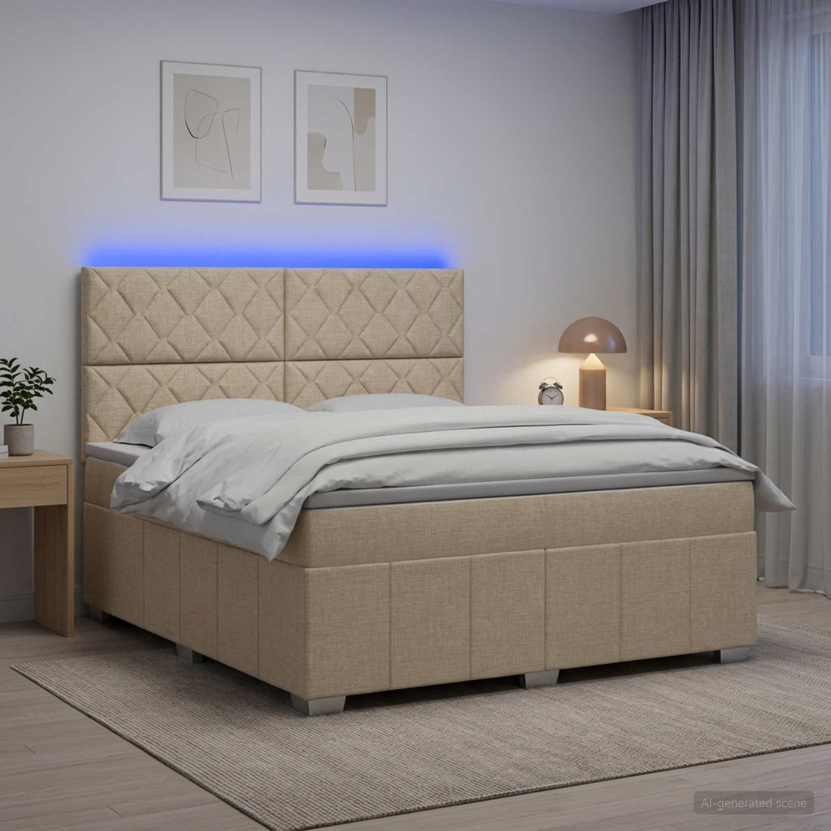 LED Boxspring Bed met Matras Crèmekleurig 140 x 200 cm Stof