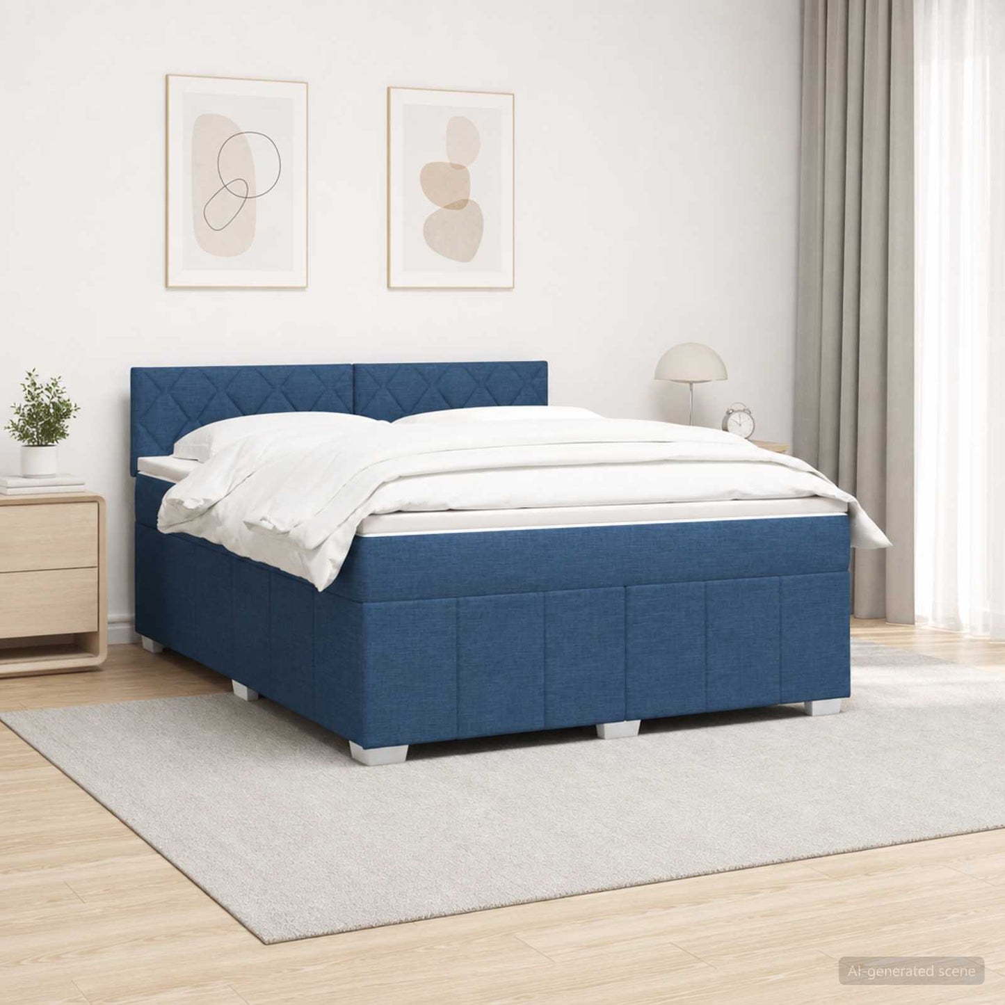 LED Boxspring Bed met Matras Blauw 140 x 200 cm Stof