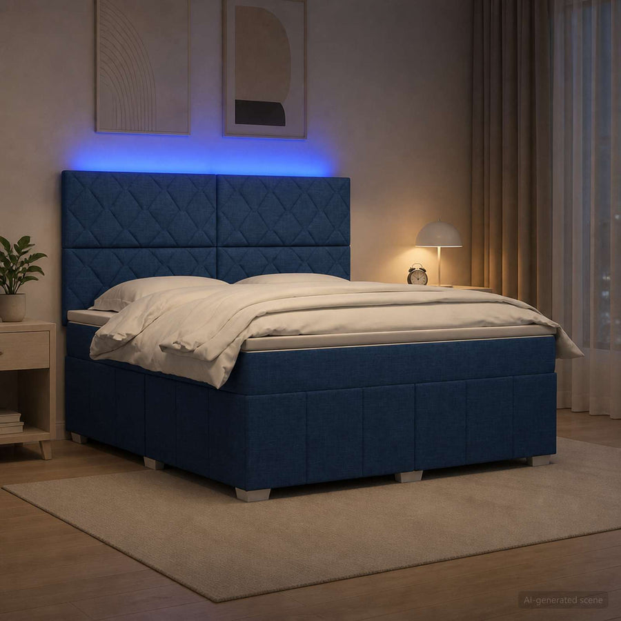 LED Boxspring Bed met Matras Blauw 140 x 200 cm Stof